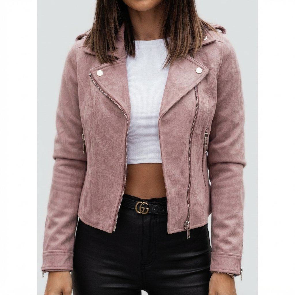 Dames bikerjack met suède look en asymmetrische rits - Coats & Jackets - Velourra