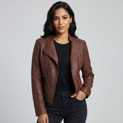 Dames Bikerjack van Imitatieleer – Ritssluiting met Stoere Schouderdetails - AIDA LENA
