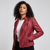 Dames Bikerjack van Imitatieleer – Ritssluiting met Stoere Schouderdetails - AIDA LENA