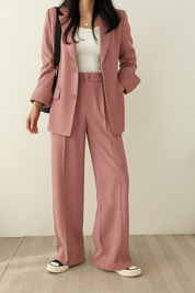 Dames 2-Delige Blazer Set – Elegante Blazer met Bijpassende Broek Khaki / S - AIDA LENA