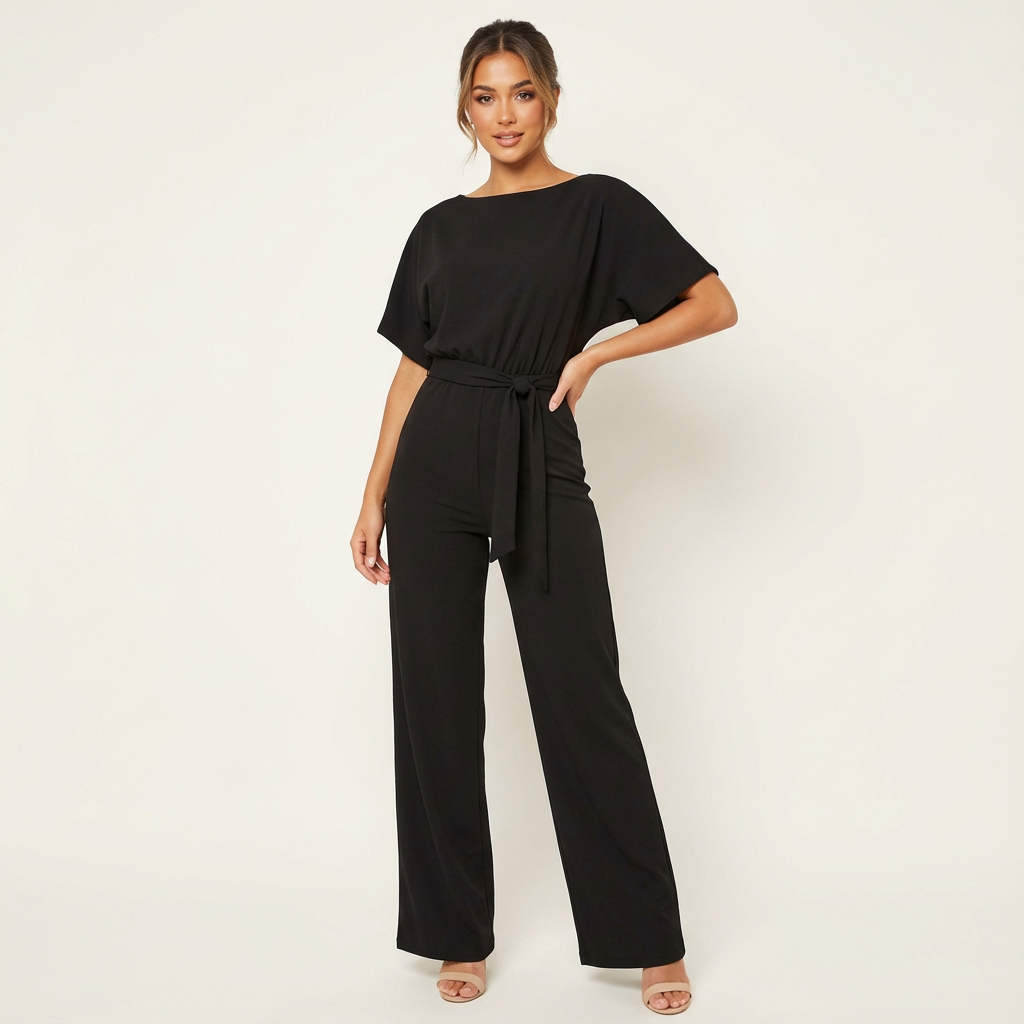 Dames Jumpsuit – Strikceintuur met Wijde Pijpen en Elegante Pasvorm - AIDA LENA