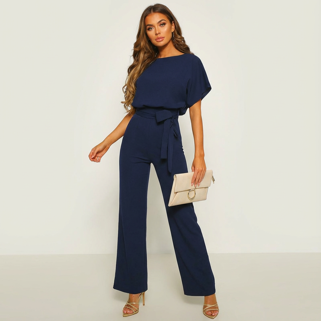 Dames Jumpsuit – Strikceintuur met Wijde Pijpen en Elegante Pasvorm - AIDA LENA