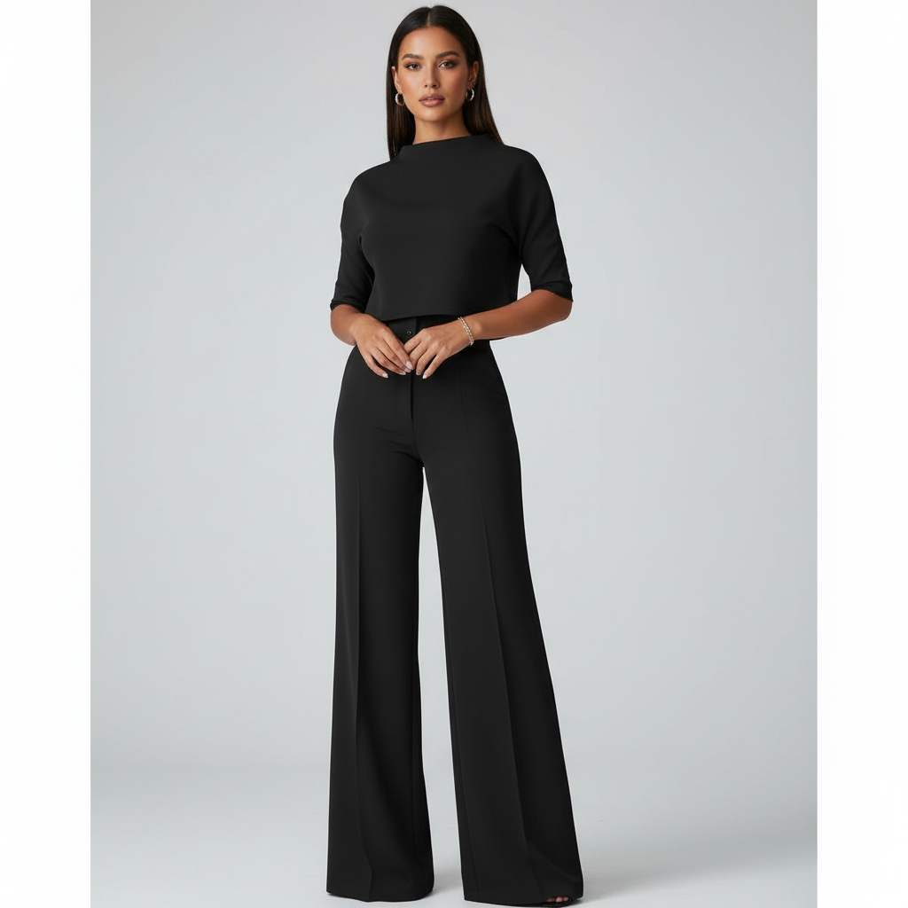 Elegante tweedelige set met cropped top en wijde broek - AIDA LENA