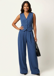 Dames Mouwloos Blazerpak – Elegante Getailleerde Pasvorm Blauw / S - AIDA LENA