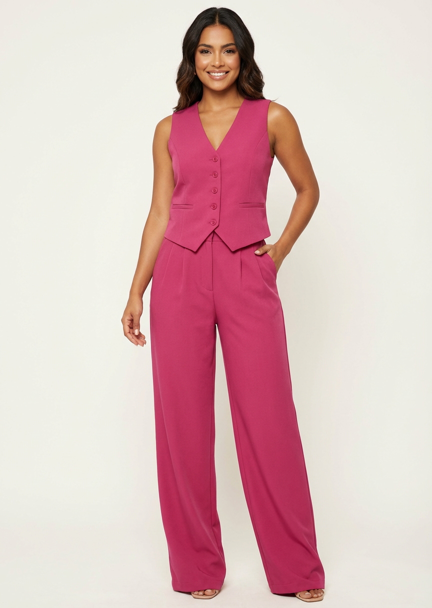 Dames Mouwloos Blazerpak – Elegante Getailleerde Pasvorm Roze / S - AIDA LENA