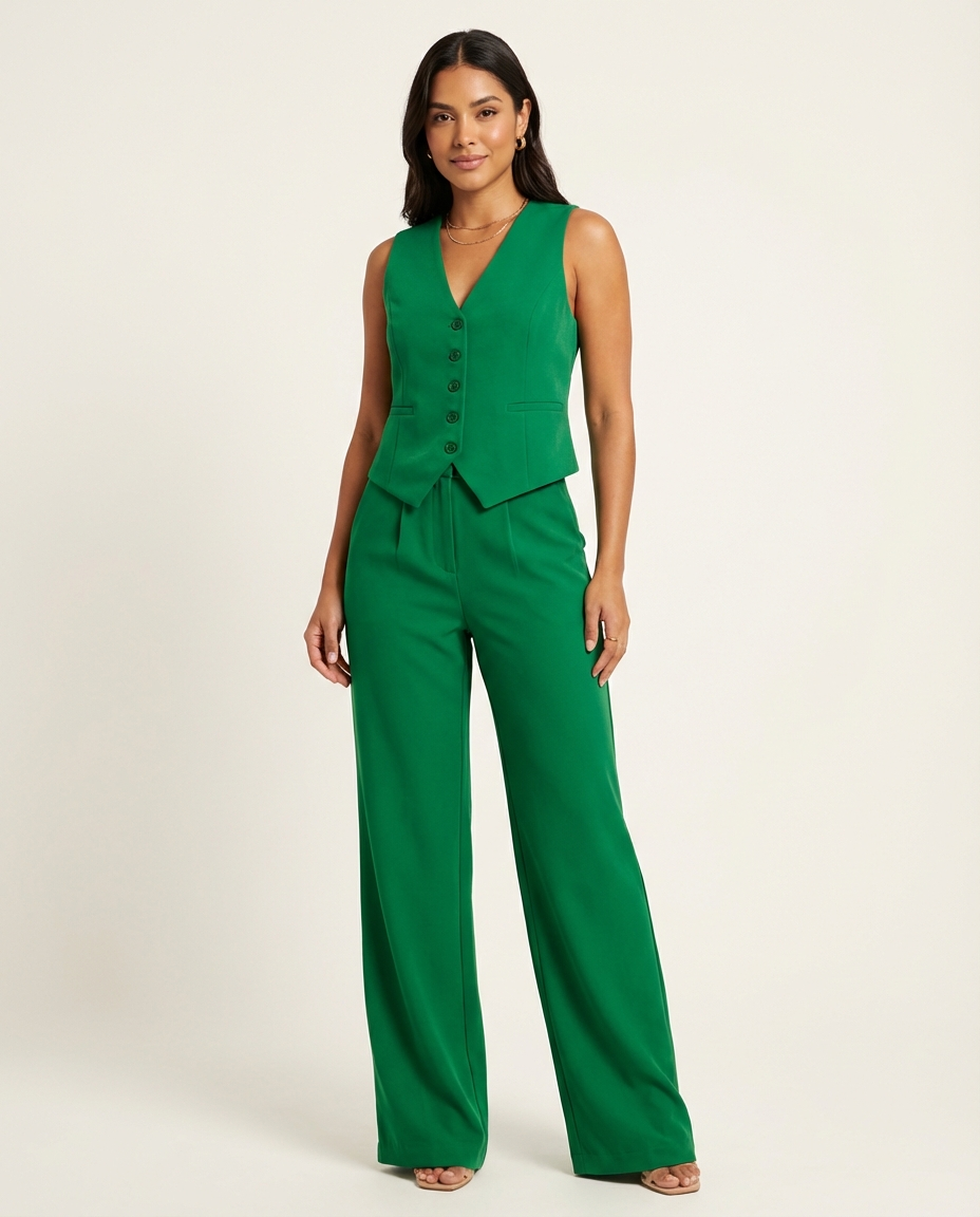 Dames Mouwloos Blazerpak – Elegante Getailleerde Pasvorm Groen / S - AIDA LENA