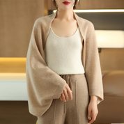 Dames Gebreid Vest met Sjaal – Zachte Set met Comfortabele Pasvorm Beige - AIDA LENA