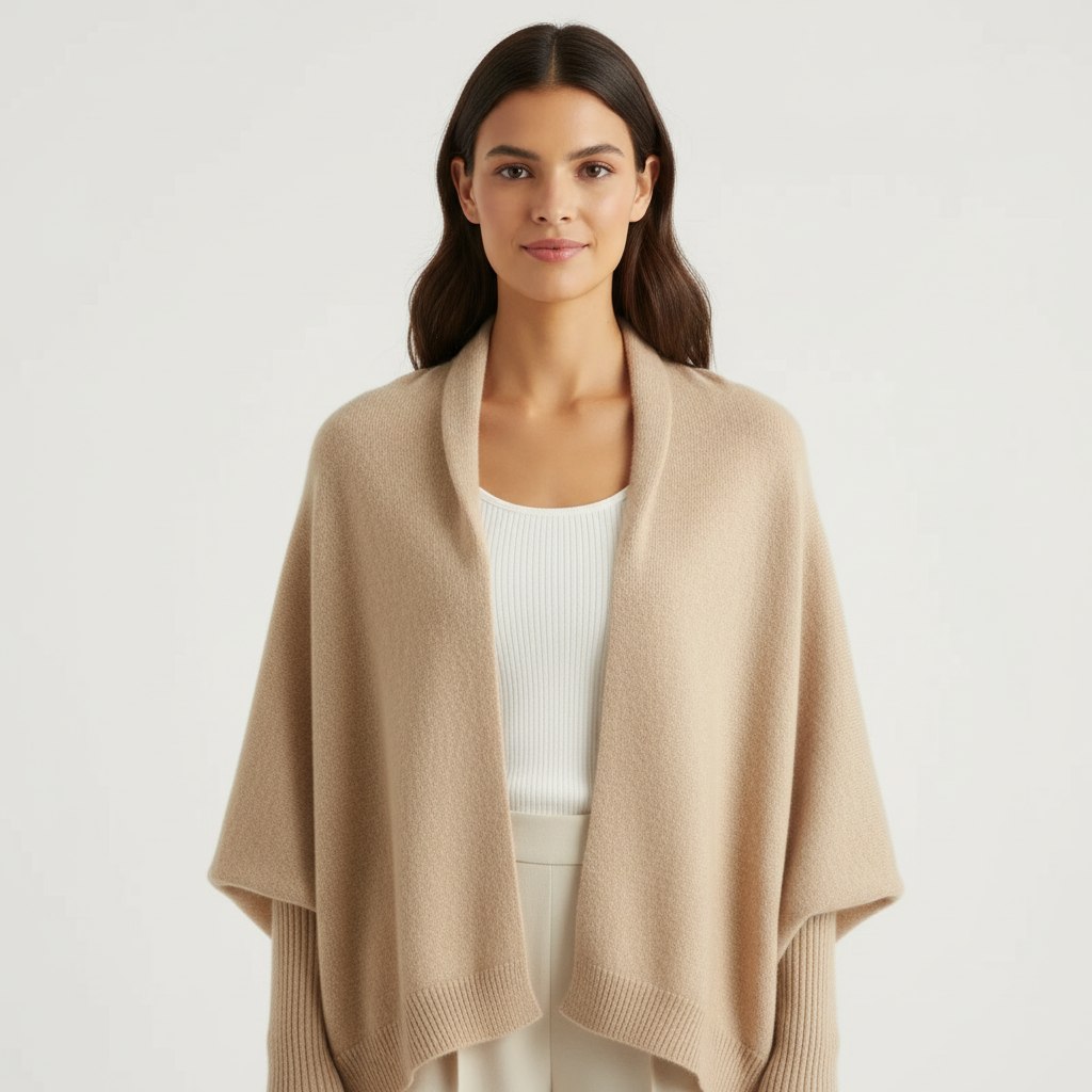 Dames Gebreid Vest met Sjaal – Zachte Set met Comfortabele Pasvorm Beige - AIDA LENA