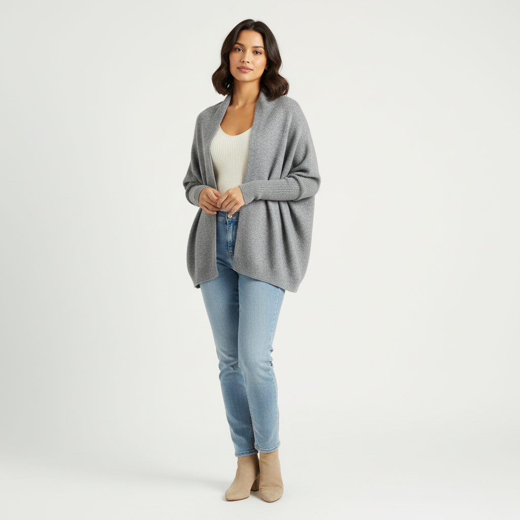 Dames Gebreid Vest met Sjaal – Zachte Set met Comfortabele Pasvorm Grijs - AIDA LENA