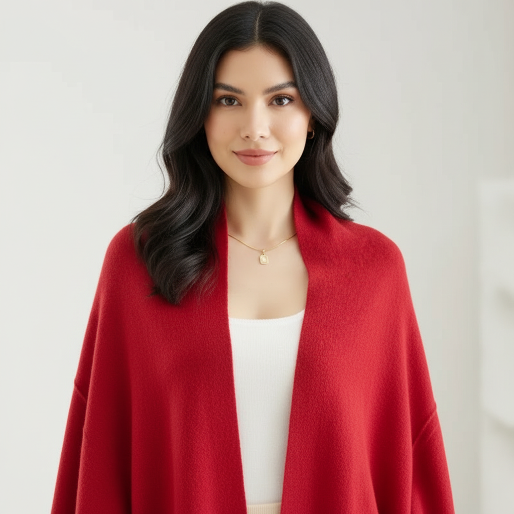 Dames Gebreid Vest met Sjaal – Zachte Set met Comfortabele Pasvorm Rood - AIDA LENA