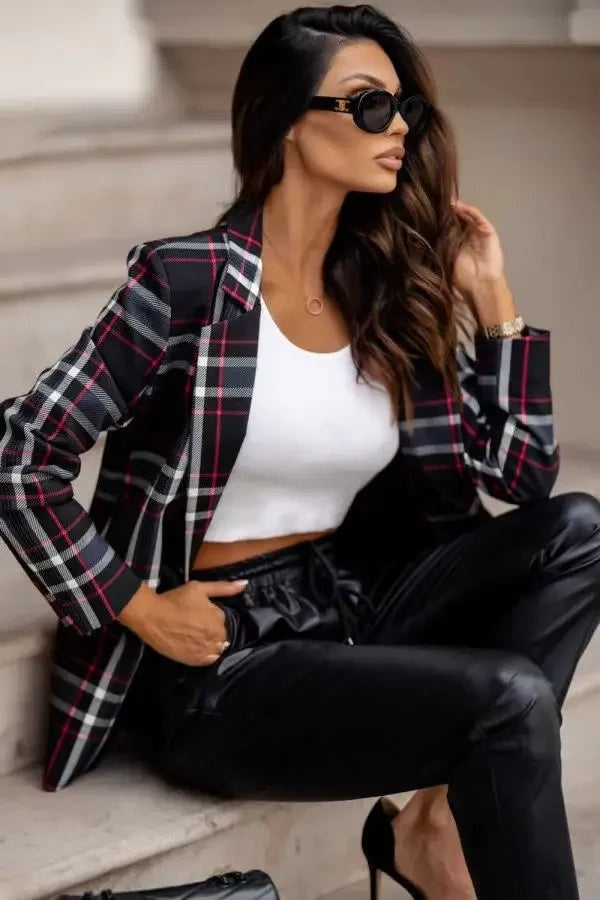 Dames Geruite Blazer – Elegante Getailleerde Pasvorm Blauw / S - AIDA LENA