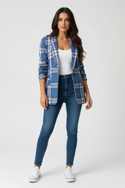 Dames Geruite Blazer – Elegante Getailleerde Pasvorm Blauw / S - AIDA LENA