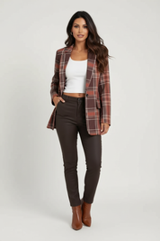 Dames Geruite Blazer – Elegante Getailleerde Pasvorm Bruin / S - AIDA LENA