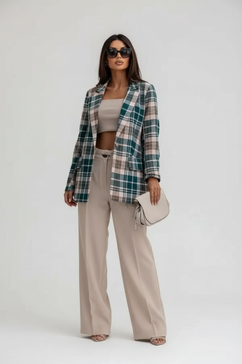 Dames Geruite Blazer – Elegante Getailleerde Pasvorm Groen / S - AIDA LENA