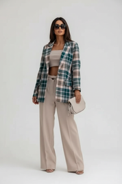 Dames Geruite Blazer – Elegante Getailleerde Pasvorm Groen / S - AIDA LENA