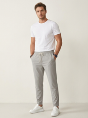 Heren Casual Broek – Effen Broek met Trekkoord en Aansluitende Pasvorm