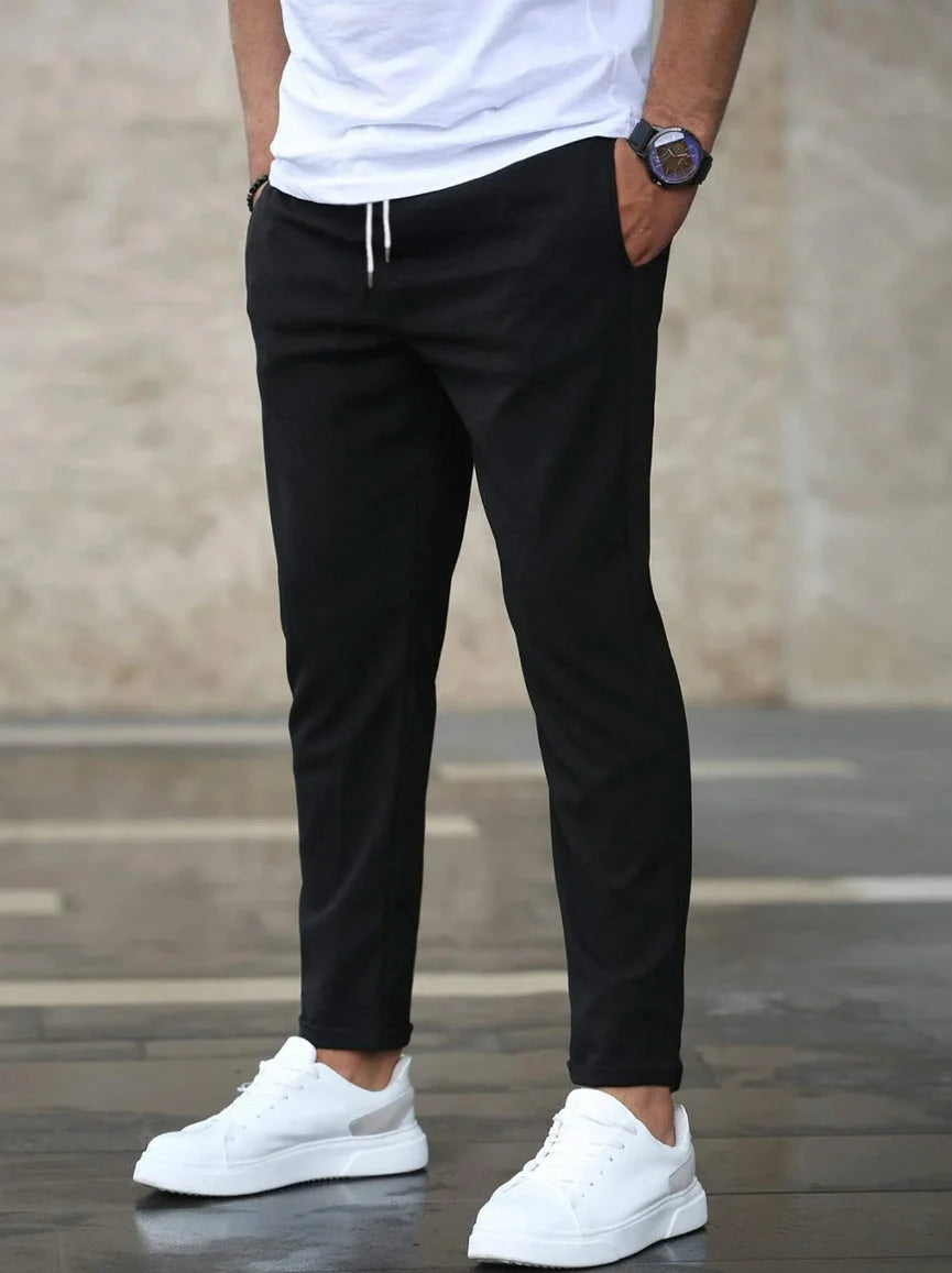 Heren Casual Broek – Effen Broek met Trekkoord en Aansluitende Pasvorm