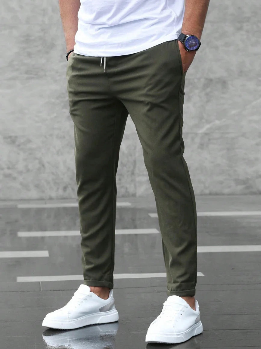 Heren Casual Broek – Effen Broek met Trekkoord en Aansluitende Pasvorm