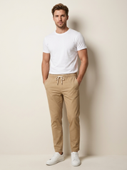 Heren Casual Broek – Effen Broek met Trekkoord en Aansluitende Pasvorm