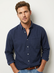 Men's Casual Shirt – Solid-Color Long-Sleeve Shirt