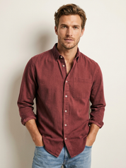 Men's Casual Shirt – Solid-Color Long-Sleeve Shirt