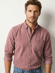 Men's Casual Shirt – Solid-Color Long-Sleeve Shirt