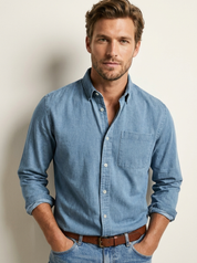 Men's Casual Shirt – Solid-Color Long-Sleeve Shirt