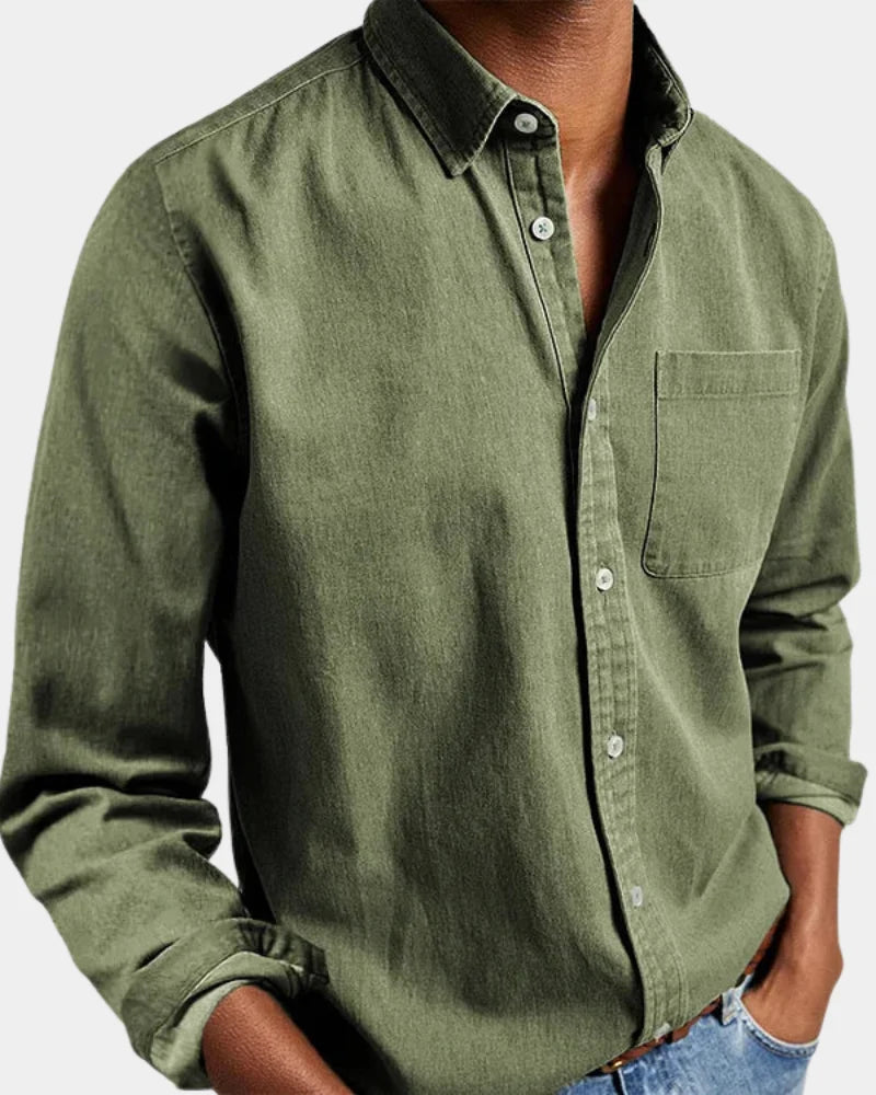 Men's Casual Shirt – Solid-Color Long-Sleeve Shirt