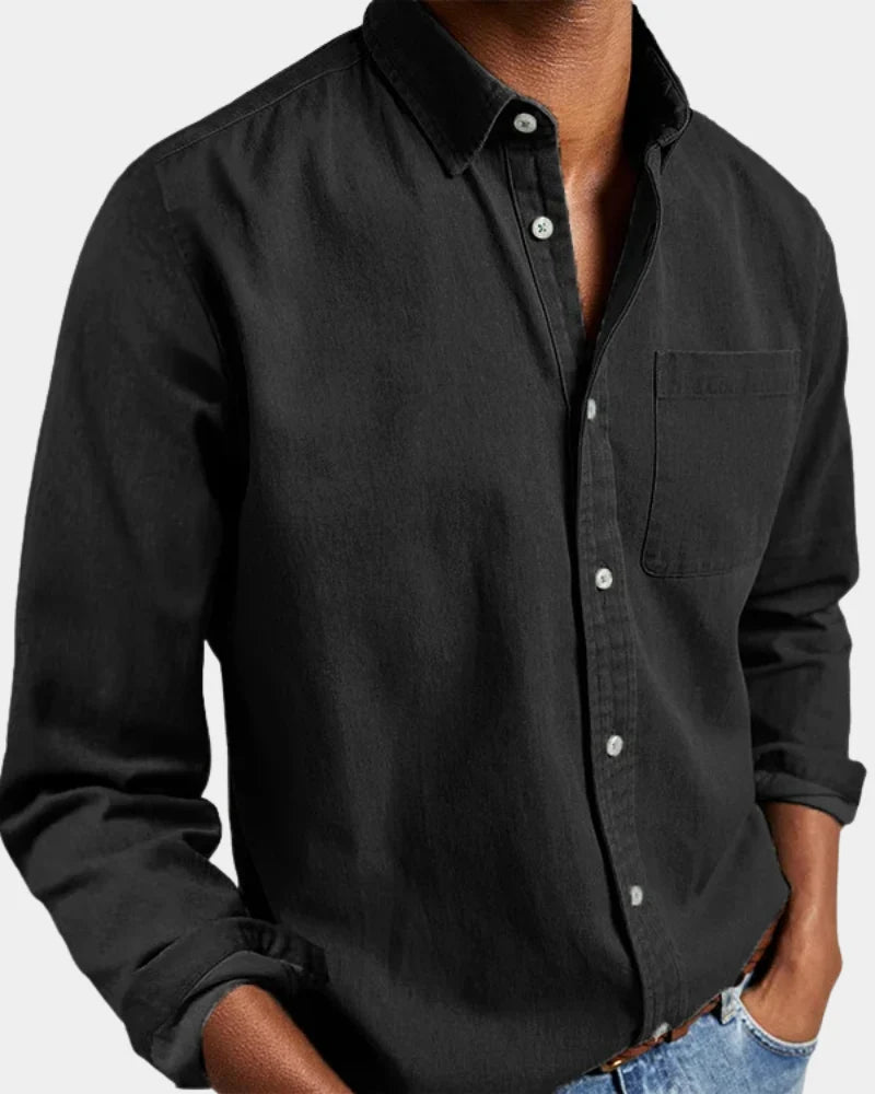 Men's Casual Shirt – Solid-Color Long-Sleeve Shirt