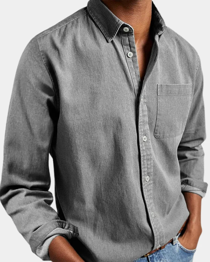 Men's Casual Shirt – Solid-Color Long-Sleeve Shirt