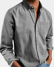 Men's Casual Shirt – Solid-Color Long-Sleeve Shirt