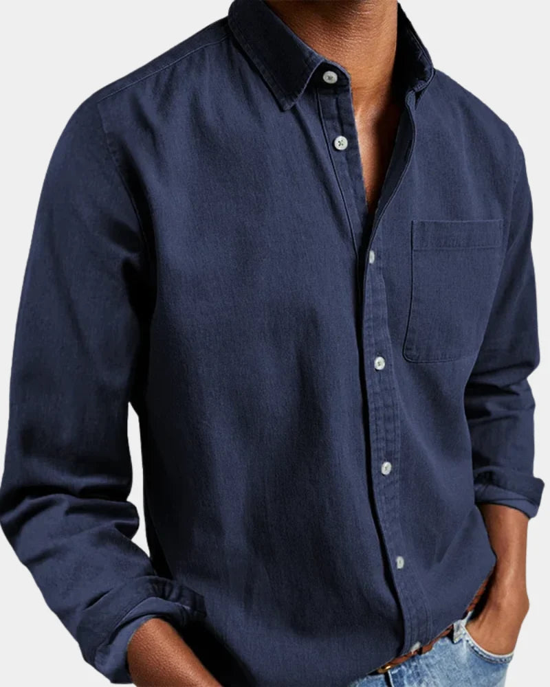 Men's Casual Shirt – Solid-Color Long-Sleeve Shirt