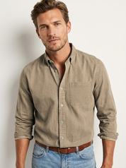 Men's Casual Shirt – Solid-Color Long-Sleeve Shirt