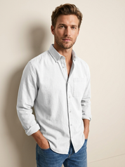 Men's Casual Shirt – Solid-Color Long-Sleeve Shirt