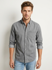 Men's Casual Shirt – Solid-Color Long-Sleeve Shirt