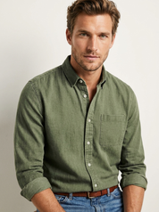 Men's Casual Shirt – Solid-Color Long-Sleeve Shirt