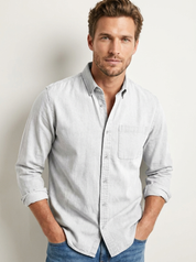 Men's Casual Shirt – Solid-Color Long-Sleeve Shirt