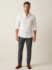 Men's Casual Shirt - Solid Shirt with Stand-Up Collar and Long Sleeves