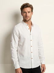 Men's Casual Shirt - Solid Shirt with Stand-Up Collar and Long Sleeves
