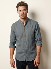 Men's Casual Shirt - Solid Shirt with Stand-Up Collar and Long Sleeves