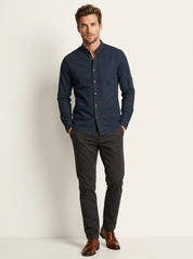 Men's Casual Shirt - Solid Shirt with Stand-Up Collar and Long Sleeves