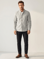 AIDA LENA Men's Shirt Heren Casual Overhemd – Effen Shirt met Opstaande Kraag en Lange Mouwen