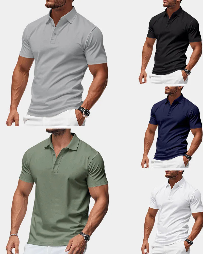 AIDA LENA Men's Shirt Heren Casual Polo – Effen Poloshirt met Klassieke Kraag en Korte Mouwen