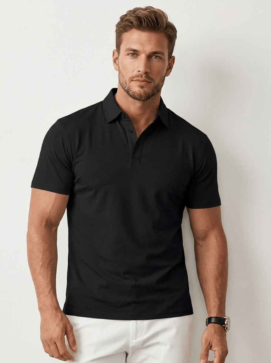 AIDA LENA Men's Shirt Heren Casual Polo – Effen Poloshirt met Klassieke Kraag en Korte Mouwen