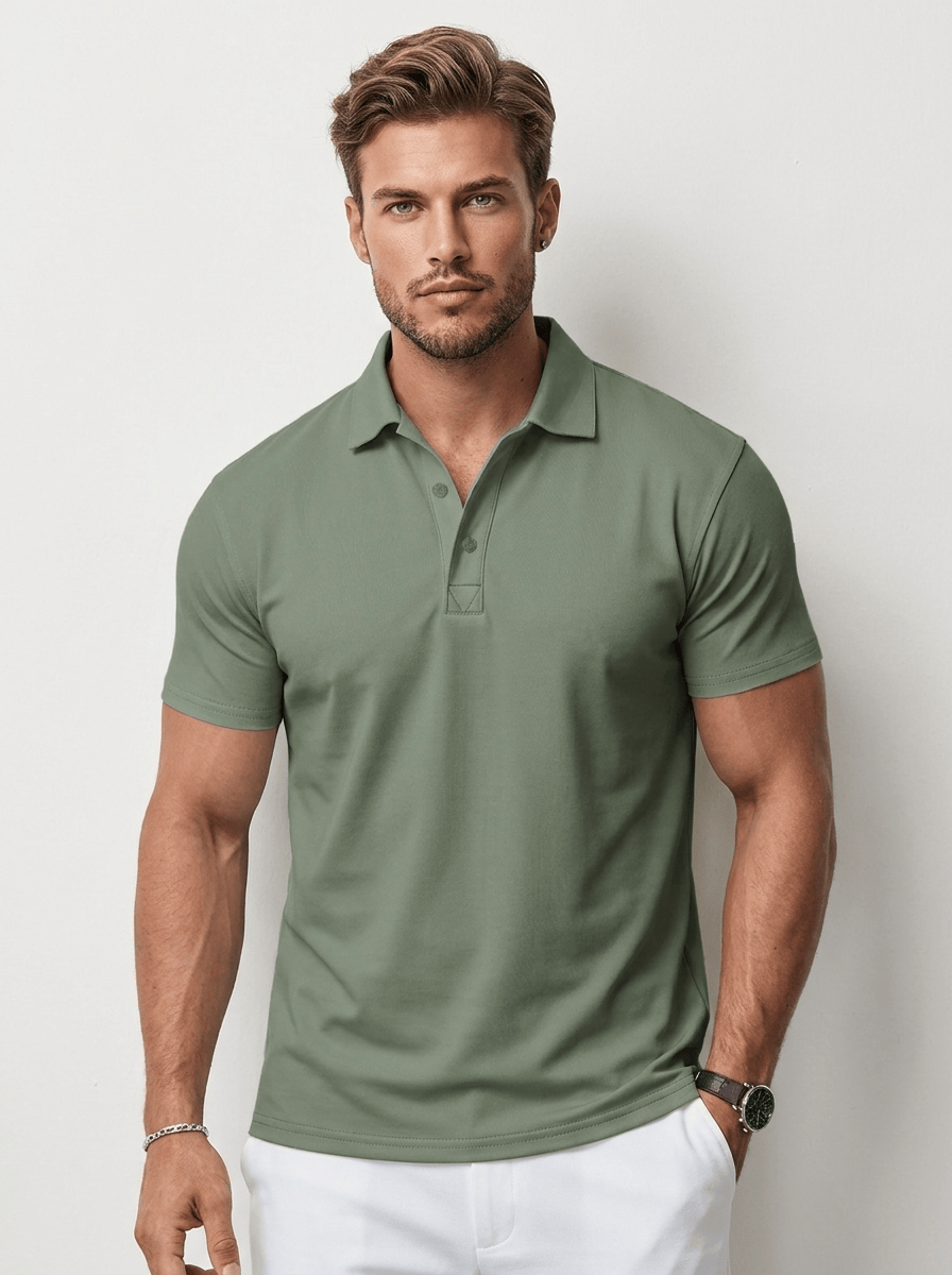 AIDA LENA Men's Shirt Heren Casual Polo – Effen Poloshirt met Klassieke Kraag en Korte Mouwen