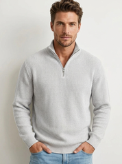 Heren Casual Trui – Ribstructuur met Korte Rits en Hoge Kraag