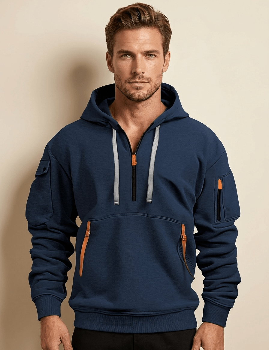 AIDA LENA  Men's Hoodie Heren Hoodie – Casual Hoodie met Halve Rits en Ritszakken