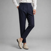 AIDA LENA Men's Pants Heren Pantalon – Effen Broek met Plooien en Rechte Pijpen