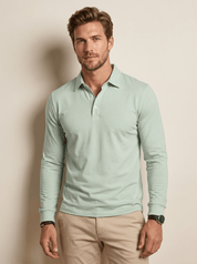 AIDA LENA Men's Shirt Heren Polo Shirt – Effen Poloshirt met Lange Mouwen en Knoopsluiting