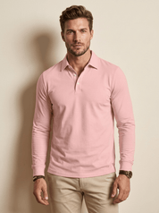 AIDA LENA Men's Shirt Heren Polo Shirt – Effen Poloshirt met Lange Mouwen en Knoopsluiting